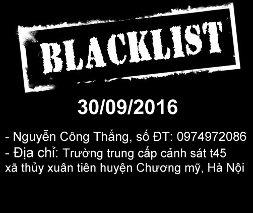 Blacklist : Nguyễn công Thắng 0974972086: lừa đảo đặt hàng