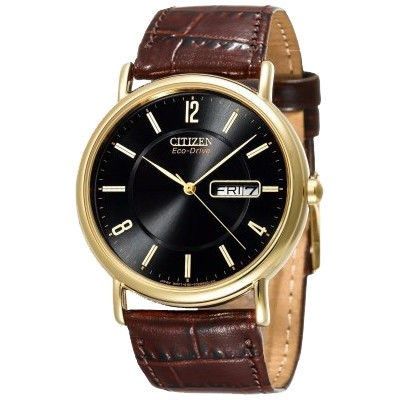 Citizen men's eco-drive gold-tone leather watch #bm8242-08e – Showcase Store