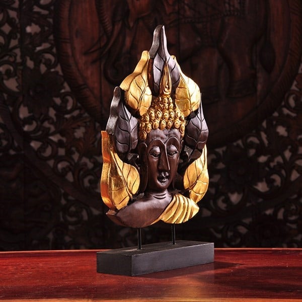 Phù điêu mặt Phật - Bồ Đề xi ánh vàng
