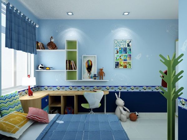 Thiết kế nội thất căn hộ chung cư tông màu xanh ấn tượng