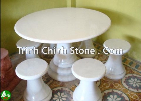 Bộ bàn ghế tròn đá trắng cẩm thạch