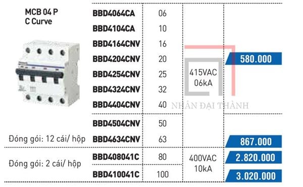 Sản phẩm cùng loại MCB 04 P C CURVE